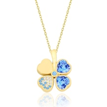 Çekirdekjewelry 925 Ayar Gümüş Aqua Taşlı Ters Yonca Kolye Sarı