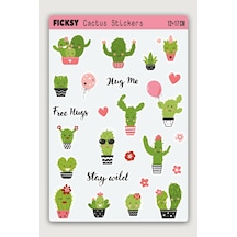 Sevimli Kaktüs Sticker Seti - 25 Adet Etiket Çıkartma Diğer
