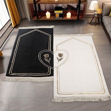 Kalbi Tamamla Eşlere Özel Çiftli Seccade Siyah Beyaz Gold İşlemeli 70 120cm330gr Tek Ürün Ölçüsü Çok Renkli