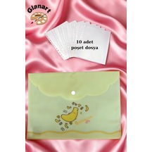 A4 Boy Çıt Çıt Ödev Dosyası +10' Lu Poşet Dosya Pastel Renkler Sarı Muz Desen