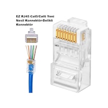80 Adet Yeni Nesil Delikli Ez Rj45 Cat5/cat6 8p8c Utp Ağ Konnektörü, Standart, Drwlez80a, Şeffaf, Erkek
