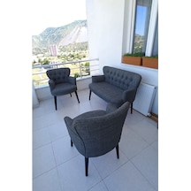 Azra Mobilya Balkon Koltuğu-berjer-koltuk Takımı -çay Seti Koltuk-gri-keten -ofis Koltuğu -ahşap Gri