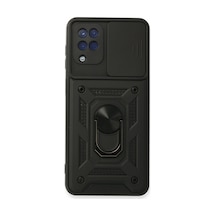 Samsung Galaxy Uyumlu A22 Kılıf Pars Lens Yüzüklü Silikon - Siyah Bz8683140292669