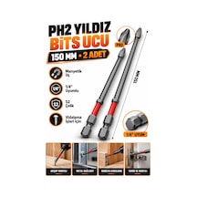 Ph2 Yıldız Uzun Bits Uç 150 Mm 2 Adet Mıknatıslı S2 Çelik 1/4 İnç Altıgen Şaftlı Vidalama Ucu