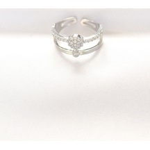 Topçuk Model Silver Renk Ayarlanabilir Yüzük 2li Görünümlü Çok Renkli