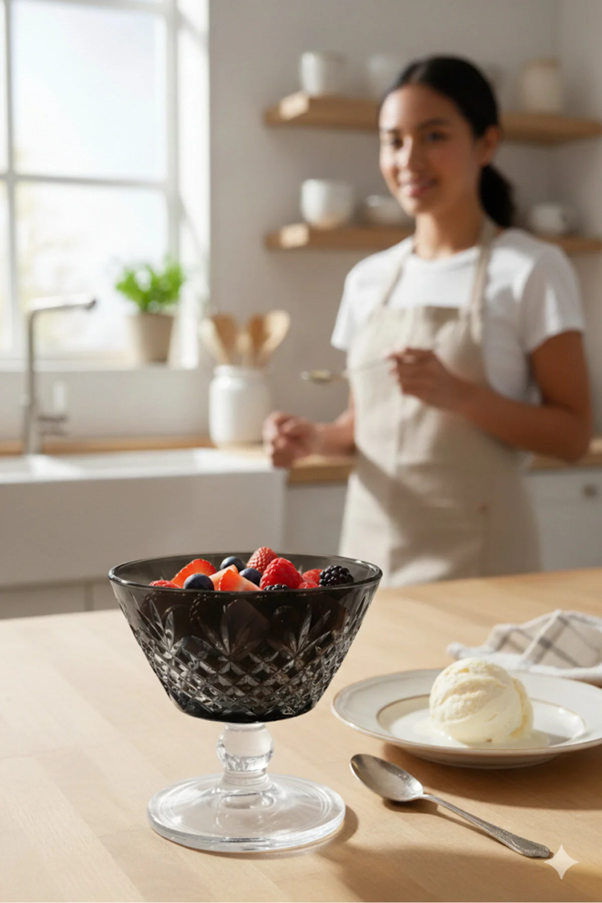Mısra Dekorlu Renkli Ayaklı Kase 345 Cc Çok Amaçlı Çerez, Dondurma, Salata, Magnolia Sunumluk Siyah