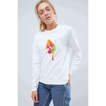Watercolor Break Dance Baskılı Beyaz Kadın Sweatshirt
