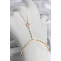 Gold Renk Pirinç Zirkon Taşlı Pembe Kalp Model Şahmeran Tj-sn771 Çok Renkli