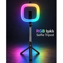 Lb Fotoğraf Ve Video Çekimi İçin Rgb Halka Işık Bluetooth Kumandalı Telefon Tripodu Çok Renkli