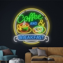 Coffee And Breakfast Yazılı Ve Şekilli Neon Tabela Çok Renkli