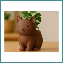 Trendexa 3d Baskı Sevimli Kedi Saksı - Figürlü Sukulent Saksısı-kahverengi Mac Standart