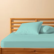 %100 Pamuklu Tek Kişilik Lastikli Çarşaf 100x200+30 50x70 Yastık Kılıfı 1 Adet Su Yeşili