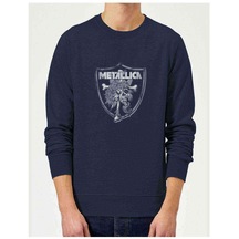 Metallica Heavy Metal Logo Baskılı Indigo Mavi Erkek Sweatshirt