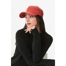 Fullamoda Suni Deri Arkası Ayarlanabilir Kep Şapka Kırmızı 24KAKS3538199062Kırmızı