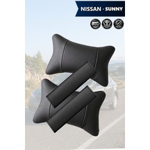 Nissan Sunny Uyumlu Lüks Deri Yastık Deri Kemer Koruyucu Siyah Set