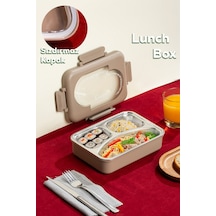 Porsima 3010-1 Paslanmaz Çelik 3 Bölmeli Vakumlu Yemek Termosu Beslenme Kutusu Taşınabilir Lunch Box Sefer Tası - Kahve