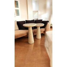 Ahşap Mantar Sehpa 2li Set Naturel Renk Yan Sehpa Takımı - Zigon Sehpa - Wooden Side Table Naturel