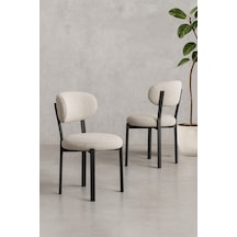 Renlife Yemek Masası Sandalyesi Sağlam Metal İskelet Modern Silinebilir Kumaş Sandalye 1 Adet Krem