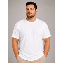 Erkek Battal Big Size Basic Tişört Bisiklet Yaka Rahat Kalıp T-shirt - Beyaz