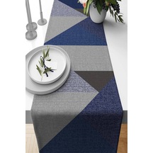 Lacivert Geometrik Desenli Premium Masa Örtüsü Runner Rnr610n11