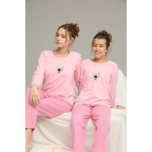 Siyah İnci Pamuklu Bisiklet Yaka Örme Pijama Takım25241138 Pembe