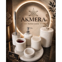 Akmera Elite 7 Parça %100 Gerçek Mermer Banyo Seti Beyaz - Gümüş