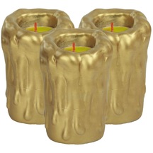 Mumluk Şamdan 3 Adet Tealight Uyumlu Üçlü Büyük Erimiş Mum Model - Altın