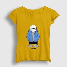 Presmono Kadın Blue Coat Sans Undertale T-shirt Sarı