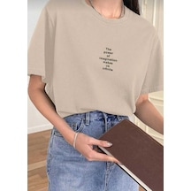 Kozia Outdoors Malkoçbey The Pover Baskili Oversize Unisex Basic T-shirt Bej