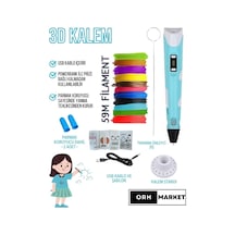 Mavi 3D Kalem 3D Pen Yazıcı Kalem – 10 Adet 5 Metrelik PLA Filament (Toplam 50M) + USB Kablo