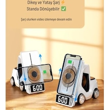 T20 15w 5 İ 1 Arada Magsafe Kablosuz Şarj İstasyonu, Dijital Saatli Forklift Tasarım, İphone 16/15/14/13/12, Apple Watch, Airpods Uyumlu Masaüstü Hızlı Şarj Standı Beyaz