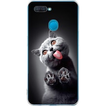 Oppo A5s İle Uyumlu 1mm Slim Fit Kedi 2 050c Baskılı Şeffaf Kılıf Şeffaf