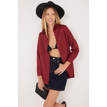 Tudors Kadın Oversize Rahat Kesim Spor Yaka Uzun Kollu Basic Düz Bordo Gömlek-36830 Bordo