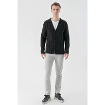Slimfit Mono Yaka Torba Cepli Kendinden Çizgili Erkek Triko Hırka 001