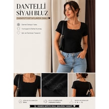Mesatekstil Dantelli Bluz Siyah