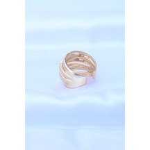 Ezoconcept Pirinç Gold Renk Ayarlanabilir Tırtıklı Bombe Yüzük Çok Renkli