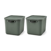 23 Lt Kapaklı 2 Adet Organizer Kutu Yan Kulplu Büyük Boy Plastik Saklama Ve Depolama Kutusu Çok Amaçlı Düzenleyici Kutu Dolap, Banyo, Ofis Ve Oyuncak Düzeni İçin 40x30x25cm Zeytin Yeşili