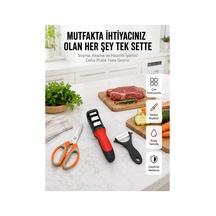 Mey İthalat Profesyonel Mutfak Makas Seti Kesim Makası + Soyacak + Bileyici Yeni Nesil -