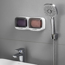 Buffer Duvara Monte İkili Kapaklı Plastik Katı Sabunluk Organizer Banyo & Mutfak İçin Yapışkanlı Sabun Kutusu Ve Düze Beyaz