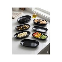6 Adet 19x11 Cm Siyah Melamin Kayık Sunum Tabağı Seti - Kahvaltılık & Mezelik Oval Tabak Beyaz