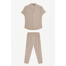 Tudors Erkek Standart Fit Kısa Kollu Beli Bağcıklı Apaş Yaka Taş Gömlek Jogger Takım-38240 Taş