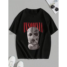 T-shirt - Baskılı Oversize Bisiklet Yaka Kısa Kol Tişört Siyah