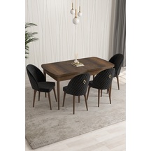 Rovena Modica Barok Desen 80x132 Açılabilir Yemek Masası Takımı 4 Adet Sandalye Siyah 1509