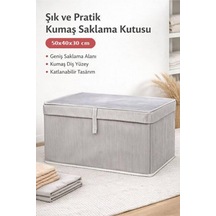 Gri Çizgili Maxi Boy Kapaklı Cırt Cırtlı Bez Kazak Ve Kıyafet Hurç Organizer - 50x40x30 Cm Dolap İçi Saklama Kutusu Beyaz - Gri