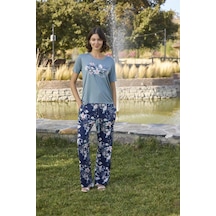 Hrşytrend Herşeytrend Çiçek Ve Yaprak Desenli Ve Baskılı Pijama Takımı Yeşil