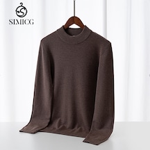 Yeni Sonbahar Ve Kış Yeni Kalınlaştırılmış Sıcak Orta Yaka Alt Erkek Düz Renk Kazak Kahverengi