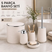 5 Parça Banyo Seti, Kapaklı Çöp Kutusu, Sıvı Sabunluk, Diş Fırçalık, Sabunluk Ve Tuvalet Fırçası, Şık Mod Diğer