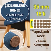 Yapışkanlı Yuvarlak Keçe Masa Sandalye Parke Zemin Ayak Koruyucu Kaydırmaz Keçesi 35 Mm 18'li Paket Kahverengi