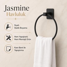 Siyah Kare Yuvarlak Havluluk, Yapışkanlı Ve Vidalı Montajlı Duvara Monte Halka Havlu Askısı, Mat Siyah Banyo Aksesuarı