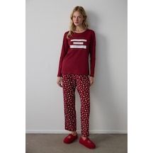 Penti Bordo Its Saturday Pantolon Pijama Takımı Kırmızı